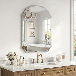 Specchio da Bagno Arcuato Senza Cornice 20x28 Pollici con Bordo Smussato a Diamante per Vanità - Product Image 5