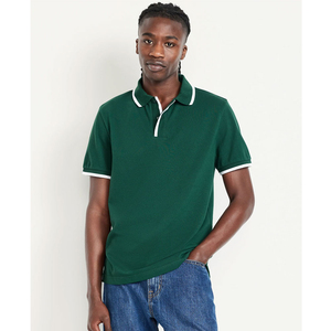 Camiseta de Golf Personalizada al por Mayor para Hombre, 100% Algodón, a Rayas, Corte Ajustado, Bicolor, Manga Corta, Informal y Moderna - Product Image 3