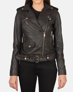 Custom Made Genuine <b>Leather</b> Women Moto <b>Jacket</b> Full Sleeve Stand Collar Zipper Closure Solid Color Autumn Style Xl Size - Product Image 2