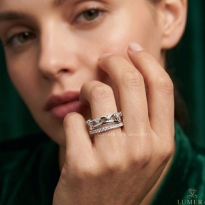 Ensemble de bagues de luxe en or blanc 9K 10K 14K 18K avec diamants de laboratoire certifiés IGI, alliance de mariage pour femme - Product Image 5