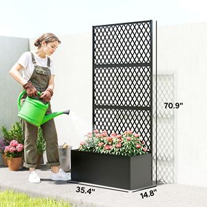 Fioriera Rialzata in Metallo con Traliccio a Rete Diamantata per Piante Rampicanti, con Drenaggio, Dimensioni cm - Product Image 3