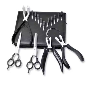 Custom Logo Professional Eco-Friendly Matte Black Hair Extension <b>Pliers</b> <b>Set</b> Micro Ring Loop Threader Cutting Scissors Kit for - Product Image 4