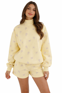 Ensemble décontracté pour femme, col montant oversize et short, broderie logo personnalisé, épaules tombantes, en tissu éponge polyester/coton – Meilleures ventes - Product Image 4