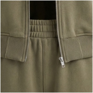 Women Olive Green 2-Piece Tracksuit Set Full Sleeve <b>Zipper</b> <b>Jacket</b> With Side Pockets Loose Fit Casual Sweatpants Autumn Wear - Product Image 5