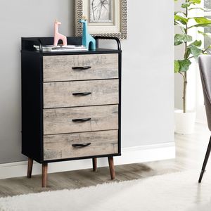 Commode pliable en tissu à 4 tiroirs en chêne pour sous-sol et appartement, gris et noir - Product Image 4