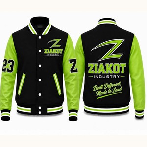 แจ็คเก็ตบอมเบอร์แบบเต็มตัวสีดำนีออนเขียว-ขาว ยี่ห้อ Ziakot Industry ผลิตตามสั่ง ขายส่งโดยตรง - Product Image 3