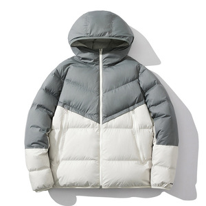 <b>Men's</b> Hooded Color Blocking Down Puffer <b>Jacket</b> Winter Casual Zipper Front Thick Warm Coat Gray <b>White</b> Regular Fit - Product Image 1
