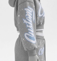 Survêtements en tissu 100% coton imprimés avec des motifs personnalisés, nouveau look vintage, sweat à capuche zippé court avec pantalon évasé, ensemble deux pièces
