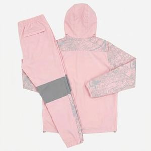 Conjunto Deportivo Unisex Rosa, Chaqueta con Capucha y Pantalones Deportivos de Color Sólido, 2 Piezas, Ropa Deportiva Informal, 100% Poliéster - Product Image 2