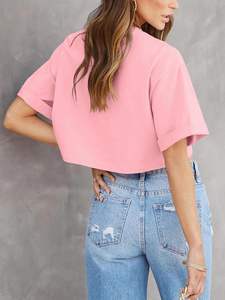 Crop <b>Top</b> T Shirt Women Slim Fit Short Sleeve Cotton Breathable Jersey Fabric Spring Summer Wear High Quality Custom <b>Tops</b> - Product Image 4