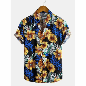 เสื้อเชิ้ตผู้ชายสไตล์ฮาวายสุดเท่สำหรับทริปพักผ่อน ลายดอกไม้และเนื้อผ้าบางเบา - Product Image 1