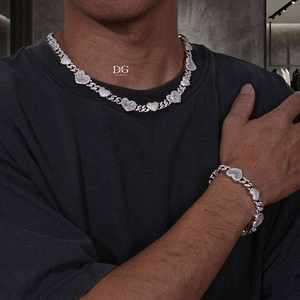 Collar de Plata 925 con Diamantes de Moissanita VVS, Estilo Hip Hop, Pasa el Test de Diamantes, Cadena Cubana con Corazón, Unisex - Product Image 1