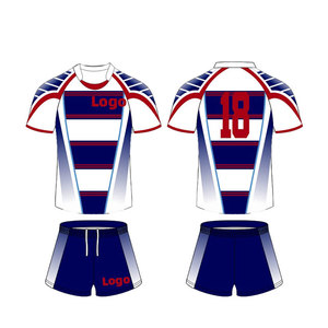 Conjunto de Camiseta de Rugby Sublimada Personalizada, Blanca y Azul, Cuello Redondo, Manga Corta, Secado Rápido, Transpirable, Ecológica, Cintura Elástica, para Adultos - Product Image 3