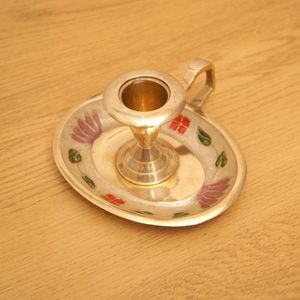 Vintage Style Metal Candle Holder with Round Base Tray Brass Finish Handmade Decorative <b>Stand</b> for Home Restaurant Interior Use - Product Image 2