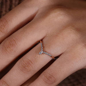 Marquesa y corte redondo Lab Grown Diamond Wedding Band 14K Oro sólido Anillo de anidación minimalista Anillo de aniversario curvo para ella - Product Image 2