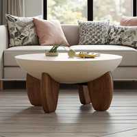 Table basse minimaliste, table ronde moderne avec pieds en bois massif, design Wabi-Sabi, meubles de salon design
