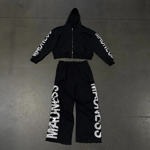 Ensemble sweat à capuche et pantalon ample brodé de strass, style streetwear, personnalisable avec nom de marque, service OEM, séchage rapide - Product Image 5