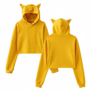 Sudaderas con Capucha para Mujer al por Mayor, Sudaderas Personalizadas con Orejas de Gato, Sudadera Corta, Sudadera de Algodón Grueso, Cómoda y Elegante - Product Image 2