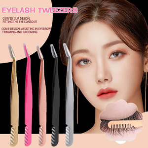 แหนบหวีขนตาสแตนเลสหลากสี ปลายโค้ง ใช้สำหรับติดขนตาปลอม 2 in 1 พร้อมหวีในตัว - Product Image 5
