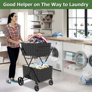 Carrello spesa pieghevole Jumbo a 2 livelli con ruote girevoli a 360 gradi e doppio cestello - Product Image 4
