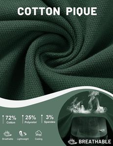 Polo à manches courtes pour homme, vert foncé, couleur unie, tricot piqué, décontracté, respirant, avec boutons - Product Image 6