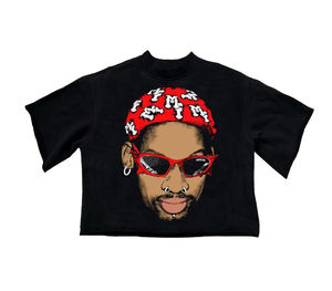 เสื้อยืดโอเวอร์ไซส์สีดำสำหรับผู้ชาย พร้อมผ้าพันคอสีแดงและลายพิมพ์ตัวอักษร สไตล์สตรีท แขนสั้น คอกลม ผ้าเจอร์ซีย์คอตตอน - Product Image 1