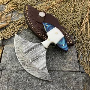 Couteau Ulu artisanal en acier Damas avec manche en résine – Couteau de chef premium à lame oscillante pour l'extérieur - Product Image 5