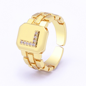 Bagues ajustables carrées QIKU avec lettres pour femme, zircon, lettres A-Z, 26 initiales, alphabet A <span class=keywords><strong>B</strong></span> C D E F G H I J K L <span class=keywords><strong>M</strong></span> N O P Q R S - Product Image 4