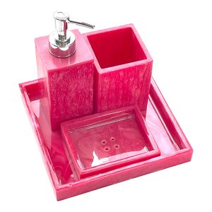 Modern 4-Piece Bathroom Accessory <b>Set</b> Glossy Marble Finish Resin Products Eco-Friendly <b>Soap</b> Dispenser Tumbler Tray Accessories - Product Image 2