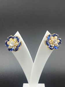 Boucles d'oreilles clous en argent sterling 925, forme fleur bleue nano, bijoux indiens pour femmes, cadeau pour elle - Product Image 1