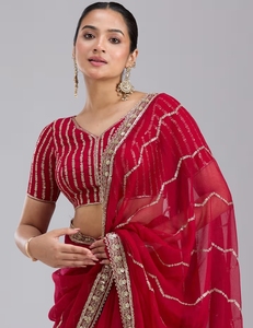 Sari de Georgette con Lentejuelas para Mujer KV con Blusa sin Coser - Product Image 4