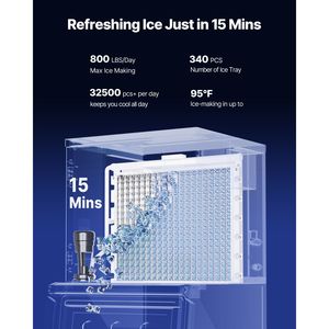 Attrezzatura di Refrigerazione per Cucine Commerciali, Macchina per il Ghiaccio Autopulente 800LBS/24H con Contenitore di Stoccaggio Grande da 500LBS - Product Image 2