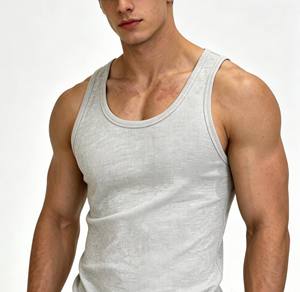 <b>Men's</b> <b>Black</b> Ribbed Gym <b>Vest</b> Tank Top O-Neck Casual Knitted Spandex/Polyester Breathable Eco-Friendly Quick Dry Solid Style - Product Image 4