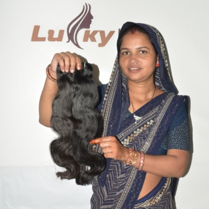 Raw Indian Remy Human <b>Hair</b> <b>Body</b> <b>Wave</b> Full Lace Cap Double Drawn Blunt Cut Black 100g Easy Apply - Product Image 1