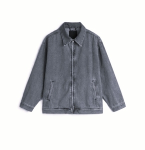 Chaqueta de Mezclilla para Hombre, Lavado a la Piedra, Cierre de Cremallera, Cuello Camisero, Prenda Exterior Informal, Transpirable, de Alta Calidad, Corte Regular - Product Image 1