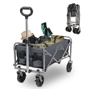 Carrello da Giardino Pieghevole in Tessuto Oxford 600D, Capacità 100kg, Telaio in Acciaio, Tessuto Grigio, Telaio Argento, 74.5x45.5x84cm - Product Image 1