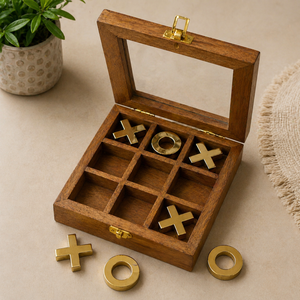 Juego de Tic Tac Toe de Madera de Lujo |   Tabla Artesanal de Madera de Mango 18x18x3.5 cm |   Juego de Mesa de Estrategia Clásico, Decoración, Artículo de Regalo - Product Image 4