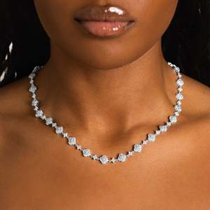 UrbanVrit TC26 Unisex 925 Sterling <b>Silver</b> Rhodium Plated Zircon <b>Choker</b> Necklace Brilliant Cut Claw Setting Tennis Chain GRA - Product Image 1