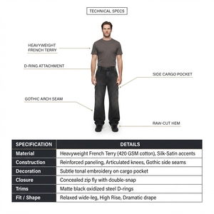 Pantalon cargo baggy en molleton bouclette 400 g/m² coupe haute noir délavé personnalisé OEM streetwear durable en soie de mûrier - Product Image 5