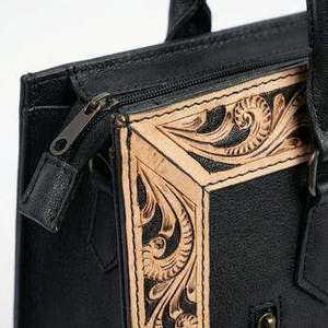 2026 High Quality Elegant Women's Genuine <b>Leather</b> Tote Bag Embroidery Border Zipper Closure Black Color Solid Color Summer - Product Image 5