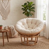 Canapé deux places Cirebon Mandola Papasan en rotin avec tissu Daphnie – Style balnéaire haut de gamme pour salon de jardin extérieur