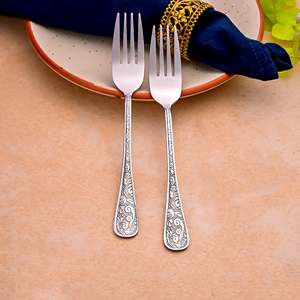 Silver Aura Mini Metal Dessert <b>Forks</b> Set of 2 with Stainless Steel Handle for Home Restaurant Fruit Dinner Food Use - Product Image 1