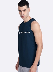 Camiseta sin Mangas Azul Marino para Hombre, con Estampado del Logotipo de Friends, Cuello Redondo, Estilo Casual, 100% Algodón, Tejido Transpirable - Product Image 3