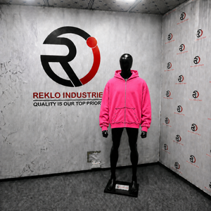 Vente en gros Sweat à capuche zippé rose oversize pour homme, en polaire décontracté, couleur unie, avec poches, manches classiques, coupe décontractée, pour l'automne - Product Image 3