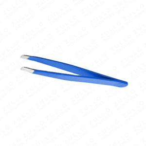 Blue Stainless Steel Slant Tip Eyebrow Tweezers Custom Private Label Hair Removal Personal Care Beauty <b>Tool</b> OEM - Product Image 3