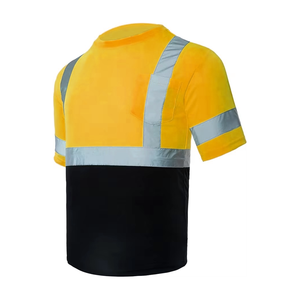 Hi Visibility Men's Workwear T-Shirt Polyester <b>Reflective</b> Safety Short Sleeve Uniform <b>Top</b> Yellow Black - Product Image 3