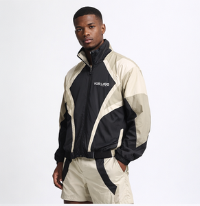 Custom Logo Color Block Windbreaker Shorts <b>Set</b> Lightweight Windbreaker Two Piece Jacket And Shorts Windbreaker <b>Set</b> - Product Image 1
