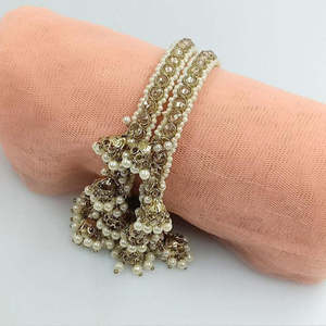 <b>Gold</b> Plated Crystal Stone and Pearls Bracelets <b>Set</b> Elegant and Luxurious Crystal <b>Bangles</b> Collection - Product Image 1