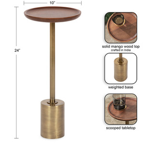 Mesa Auxiliar de Latón con Altura Ajustable y Tapa de Madera, Diseño Transicional, Mueble para Bar en Casa - Product Image 5