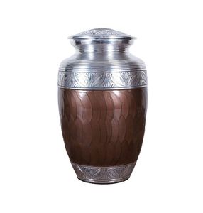 Brown Cremation Urn with Silver Engrave Bend Durable Adult Size Funerary <b>Ashes</b> <b>Keepsake</b> Urns & Jar European Style Cremation Urn - Product Image 1